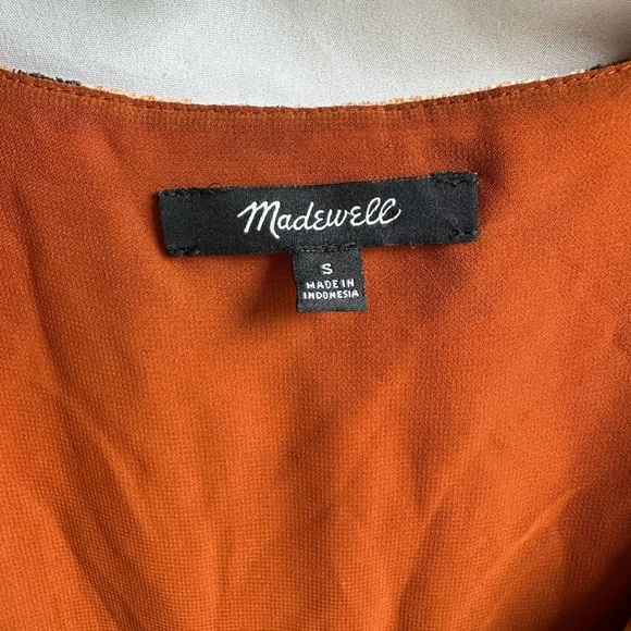 Madewell Short Sleeve Velour Wrap Dress Brown with Black Polka Dots Size S - Picture 2 of 3